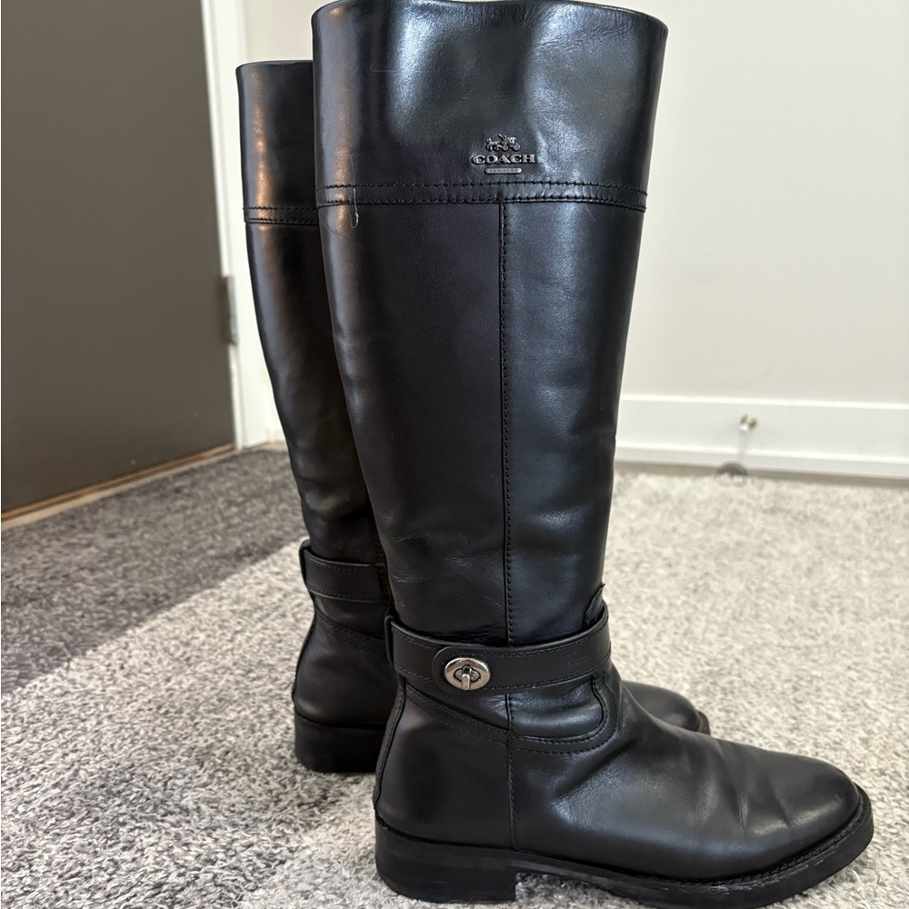 Coach Tall Black Leather Riding Boots